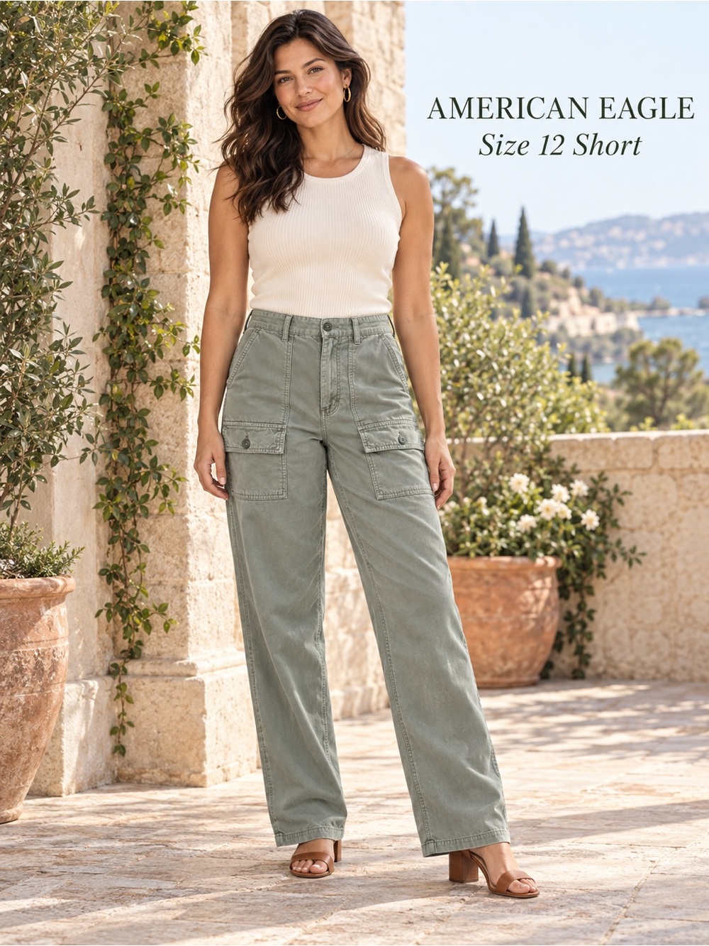 American Eagle Skater Cargo Pants Sage Green Size 12 Short NWT